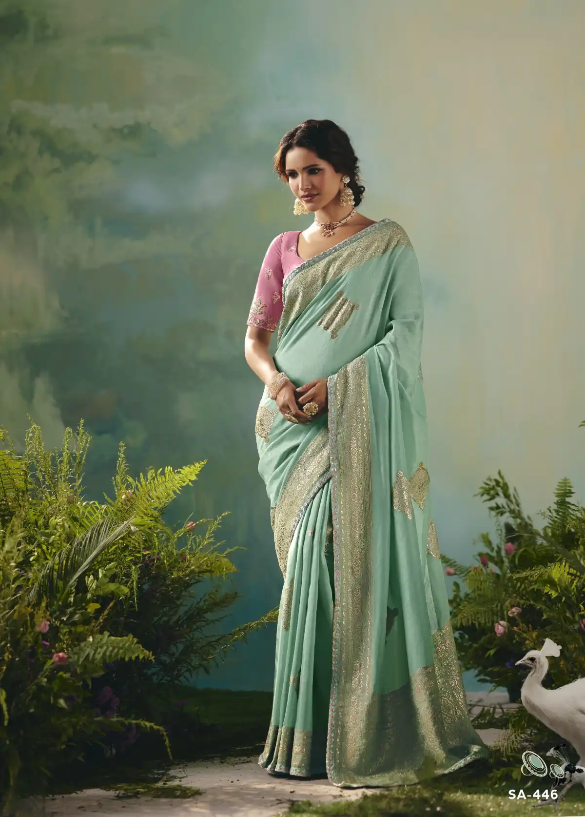 Mint Green Pastel Saree – Mint Green & Pink